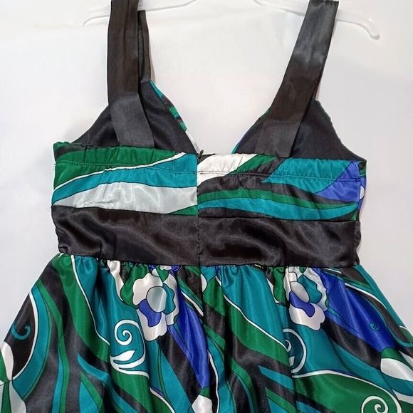 Speechless Junior Sz 7 Sundress Party Dress-Purple Blue/Green Floral/Blk Tulle - Picture 8 of 15